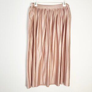 Topshop Blush Pink Pleated Midi Skirt Satin Flowy Feminine Chic Balletcore - 12